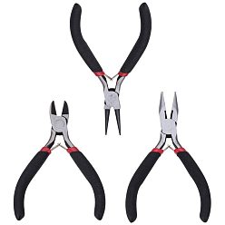 Черный Наборы DIY ювелирных инструментов, плоскогубцы для полировки, кусачки и плоскогубцы, чёрные, 105~130x61~62 мм, 3 шт / комплект