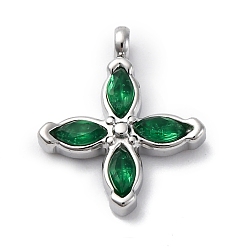Зеленый 304 подвески из нержавеющей стали, с кубического циркония, цветок, зелёные, 16x13.5x3 мм, отверстие : 1.8 мм