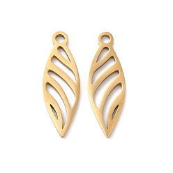 Золотой 201 подвески из нержавеющей стали, лазерная резка, полый, очарование листа, золотые, 20x6.5x1 мм, отверстие : 1.6 мм
