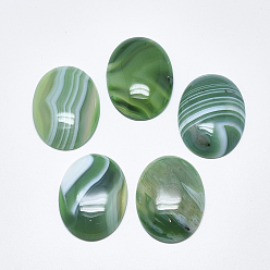 Темный Морско-зеленый Кабошоны из натурального полосатого агата / полосатого агата, окрашенные, овальные, зелёные, 40~41x30x7~9 мм