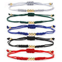 Mixed Color 5Pcs Multicolor Stylish Unisex Round Brass Bead Braided Bracelet Sets, Adjustable Cord Bracelets, Mixed Color, 11.02 inch(28cm)