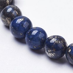 Blue Natural Pyrite Beads Strands, Dyed, Round, Blue, about 7.5~8.5mm, Hole: 1mm, about 25pcs/strand, 7.7 inch(19.6cm)