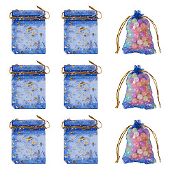 Bleu 30 pièces de sacs cadeaux en organza à cordon, ornés de motifs lune et étoile dorés, sacs de rangement rectangulaires, bleu, 9x7 cm