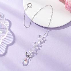 Прозрачный Подвесные ловцы солнца из листового стекла, Связанное звено-бабочка в тибетском стиле для декора на открытом воздухе и в саду, прозрачные, 357 мм