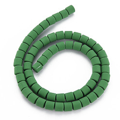 Green Handmade Polymer Clay Bead Strands, Column, Green, 6.5x6mm, Hole: 1.2mm, about 61pcs/strand, 15.75 inch(40cm)