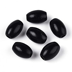 Черный Окрашенные распылением деревянные бусины Schima, рис, чёрные, 12~12.5x7.5~8.5 мм, отверстие : 2~2.5 мм