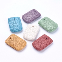 (52) Непрозрачная лаванда Большие подвески из натуральной лавы, прямоугольные, окрашенные, разноцветные, 54x37x13.5 мм, отверстие : 4 мм