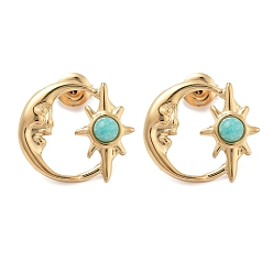 Амазонит 304 серьги-гвоздики в форме луны из нержавеющей стали, с натуральными амазонитовыми бусами, 17x19.5 мм