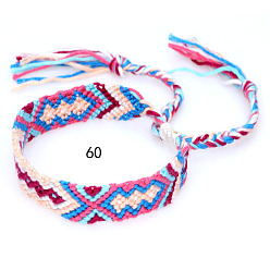 Thistle Cotton Braided Rhombus Pattern Cord Bracelet, Ethnic Tribal Adjustable Brazilian Bracelet for Women, Thistle, 5-7/8~14-1/8 inch(15~36cm)