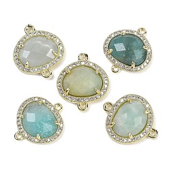 Flower Amazonite Натуральный цветок амазонит граненые овальные звенья, латунь с покрытием из латуни, микро-паве, прозрачные подвески из кубического циркония, золотые, 20.5x17.5x4.5 мм, отверстие : 1.6 мм