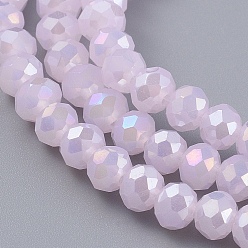 Thistle Electroplate Glass Beads Strands, Opaque Solid Color, AB Color Plated, Faceted, Rondelle, Thistle, 2.5x2mm, Hole: 0.4mm, about 150~170pcs/strand, 11 inch(27.5cm)