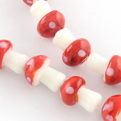 Red Mushroom Handmade Lampwork Beads Strands, Red, 16x12mm, Hole: 2mm, about 20pcs/strand, 13.7 inch