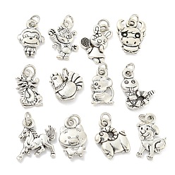 Random Mixed Chinese Zodiac Подвески из тибетского сплава, без кадмия и без свинца, долговечный, Китайские знаки, случайный смешанный китайский зодиак, 12.5~17x8.5~15x2~3.5 мм, отверстие : 3.2 мм, 10 шт / стиль