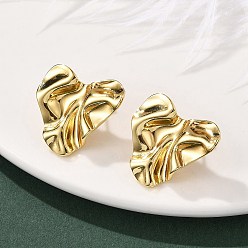 Настоящее золото 18K 304 серьги-гвоздики из нержавеющей стали для женщин, подвеска-сердечко со складкой, ионное покрытие (ip), реальный 18 k позолоченный, 23x23.5 мм