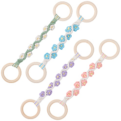 (52) Непрозрачная лаванда 4 шт. 4 вешалка для полотенец из хлопчатобумажной нити, цвет ромашка, с деревянными кольцами-крючками, разноцветные, 320 мм, 1 шт / цвет