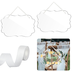 (52) Непрозрачная лаванда Волнистый прямоугольник акриловый пустой знак подвеска украшения, с односторонними атласными лентами из полиэстера, разноцветные, гороскопу: 200x305x2 мм, отверстие : 5 мм, 2 шт, ленты: 10мм, 1 двор