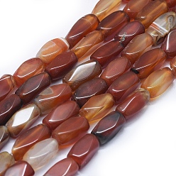 Шоколадный Природного сердолика нитей бисера, окрашенная и подогревом, твист, цвет шоколада, 14~16x7~8x7~8 мм, отверстие : 1.4 мм, около 21~22 шт / нитка, 12.9 дюйм ~ 13.3 дюйм (33~34 см)