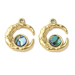 Настоящее золото 18K Луна прелести, 304 Подвески из нержавеющей стали с покрытием из натуральной раковины пауа/белой раковины методом ионного напыления (IP), реальный 18 k позолоченный, 19x16.5x2 мм, отверстие : 1.5 мм