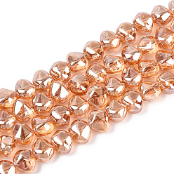 Сэнди Коричневый Гальванизируйте прозрачное стекло бисер нитей, самородки, с половиным покрытием, песчаный коричневый, 6.5x8x5 мм, отверстие : 0.9~1 мм, около 99~101 шт / нитка, 24.61~25.39 дюйм (62.5~64.5 см)