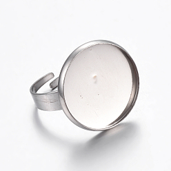 Нержавеющая Сталь Цвет Устойчивые к потускнению регулируемые 304 кольца для пальцев из нержавеющей стали, латунная фурнитура платформы для кольца, плоско-круглые, цвет нержавеющей стали, Размер 8, 17~18 мм, лоток : 18 мм