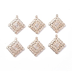 Light Gold Rack Plating Iron Glass Pendants, Light Gold Tone Rhombus Charms, Light Gold, 39.5x35x7.5mm, Hole: 1.2mm