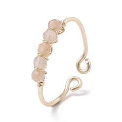 Солнечный Камень Открытое кольцо из натурального солнечного камня, обернутое медной проволокой, кольцо на палец-манжета для женщин, размер США 9 (18.9 мм), 1~3 мм