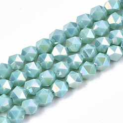 Pale Turquoise Electroplate Opaque Glass Beads Strands, AB Color Plated, Faceted, Round, Pale Turquoise, 5.5x5.5x5.5mm, Hole: 1mm, about 97~99pcs/strand, 20.87 inch~21.26 inch(53cm~54cm)