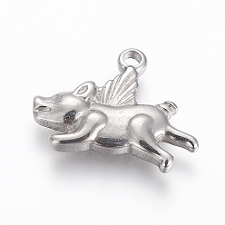 Нержавеющая Сталь Цвет Устойчивые к потускнению 304 подвески из нержавеющей стали, свинья, цвет нержавеющей стали, 15.7~15.8x20x2.8~2.9 мм, отверстие : 2 мм