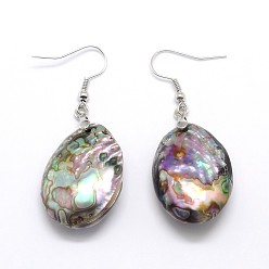 Shell Abalone Shell/Paua Shell Jewelry Sets, Teardrop Earrings and Pendant Necklaces, with Platinum Plated Brass Ear Hook and Lobster Claw Clasps, 17.3 inch, 50mm, pin: 0.8mm