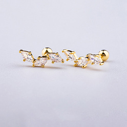 Horse Eye Серьги-гвоздики с латунным паве из прозрачного кубического циркония, с 316 l хирургическими штифтами из нержавеющей стали, золотые, лошадиный глаз , Длина стержня: 6мм, штифты : 0.8 мм