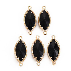 Черный Соединители стеклянные ссылки, с легкими золотыми тонами латуни, без кадмия, без никеля и без свинца, граненый глаз лошади, чёрные, 21x9x4 мм, отверстие : 1.2 мм