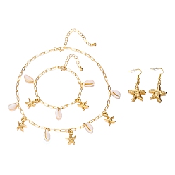 Золотой Комплекты украшений из сплава и ракушек, включая ожерелья, браслеты и серьги, раковина и морская звезда, золотые, 15.75 дюйм (40 см), 7-7/8 дюйм (20 см), 50x25 мм