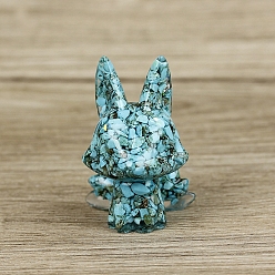 Синтетическая Бирюза Украшение для дисплея девятихвостой лисы из смолы, с синтетической бирюзовой крошкой внутри статуэток для украшения домашнего офиса, 40x35x65 мм