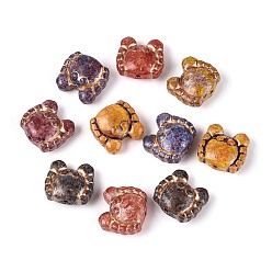 (52) Непрозрачная лаванда Краска для запекания Пикассо и стеклянные бусины, инкрустированные золотым металлом, краб, разноцветные, 12.5x13.5x6.5 мм, отверстие : 1~1.2 мм