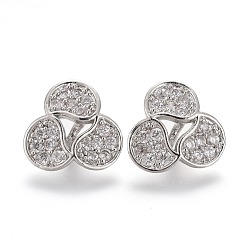 Платина Пуговицы на хвостовике из латуни с микропейвом и прозрачным кубическим цирконием, платина, 11x11.5x5 мм, отверстие : 1.4 мм