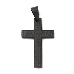 Черный 304 подвески из нержавеющей стали, крест со словом-оберегом, религия, чёрные, 34.8x22x1.8 мм, отверстие : 8x5.5 мм