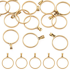 Ring 12 шт. 304 подвески из нержавеющей стали с открытой задней частью, для diy уф смолы, эпоксидная смола, реальный 18 k позолоченный, кольцо, 28x25x3 мм, отверстие : 8x4 мм