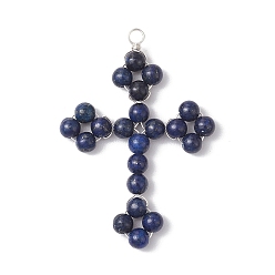 Ляпис-Лазурь Подвески из окрашенной натуральной медной проволоки из ляпис-лазури, религия крест прелести, серебряный цвет гальваническим, 46x32x4 мм, отверстие : 3 мм