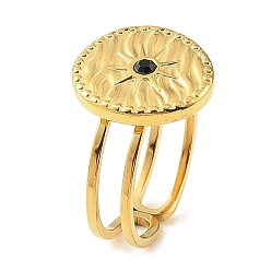 Настоящее золото 18K Ионное покрытие (ip) 304 открытая манжета из нержавеющей стали для женщин, со стразами, плоско-круглые, реальный 18 k позолоченный, размер США 6 (16.5 мм)