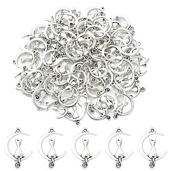 Античное Серебро 100 шт. Подвески из сплава в тибетском стиле, без свинца и без кадмия, Луна с кошкой, античное серебро, 20.5x13x2 мм, отверстие : 1.2 мм