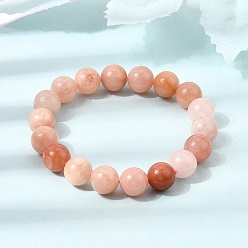 Chalcedony 10.5MM Natural Dyed & Heated Chalcedony Round Beaded Stretch Bracelets for Women, Pink, Inner Diameter: 2.24 inch(5.7cm)