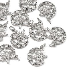 Platinum SHEGRACE Brass Pave Clear Cubic Zirconia Charms, Moon with Snowflake Charms, Cadmium Free & Nickel Free & Lead Free, Long-Lasting Plated, Platinum, 12x14x2.5mm, Hole: 3.5mm