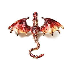 Rouge Broches en alliage imprimé avec strass pour vêtements de sac à dos, Dragon, or, rouge, 61x70mm