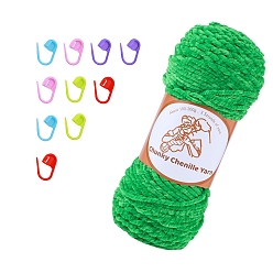 Зеленый лайм Шерстяная пряжа шенилл толстая, для ткачества, вязание крючком, с маркером фиксирующего стежка, зеленый лайм, 3 мм, около 131.23 ярдов (120 м) / моток