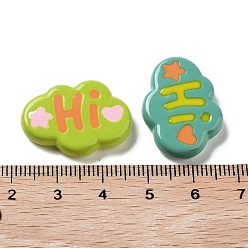Mixed Color Opaque Resin Decoden Cabochons, Cloud with Word Hi, Mixed Color, 17x25x4.5mm