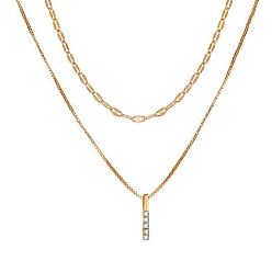 Light Gold Alloy Chains Double Layered Necklaces, with Rhinestone Pendant, Light Gold, 16.54 inch(42cm)