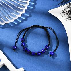Синий Круглые бусины из окрашенного стекла, плетеные браслеты из бисера, регулируемые браслеты из нейлонового шнура, синие, внутренний диаметр: 2~4 дюйм (5~10 см)