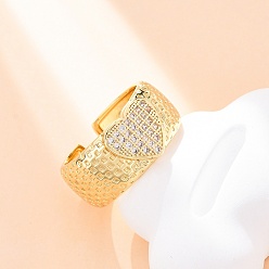 Настоящее золото 18K Латунные кольца из манжеты с прозрачным цирконием, простые кольца для женщин, слышать, стойки покрытие, без кадмия и без свинца, прочное покрытие, реальный 18 k позолоченный, 9.5x10.5 мм, внутренний диаметр: 17.5 мм