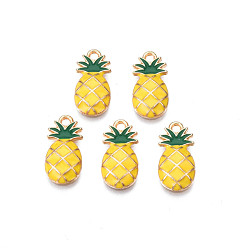 Золотистый Подвески из эмали и сплава, без кадмия, без никеля и без свинца, золотой свет, ананас, золотые, 16x8x3 мм, отверстие : 1.4 мм