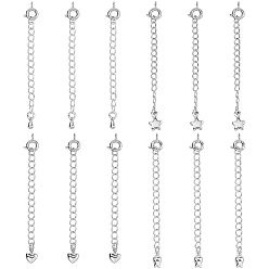 Платина 12 шт. 4 стили латунный удлинитель цепи для пандуса, концевые цепи с пружинными застежками, платина, 64~68 мм, 3 шт / стиль